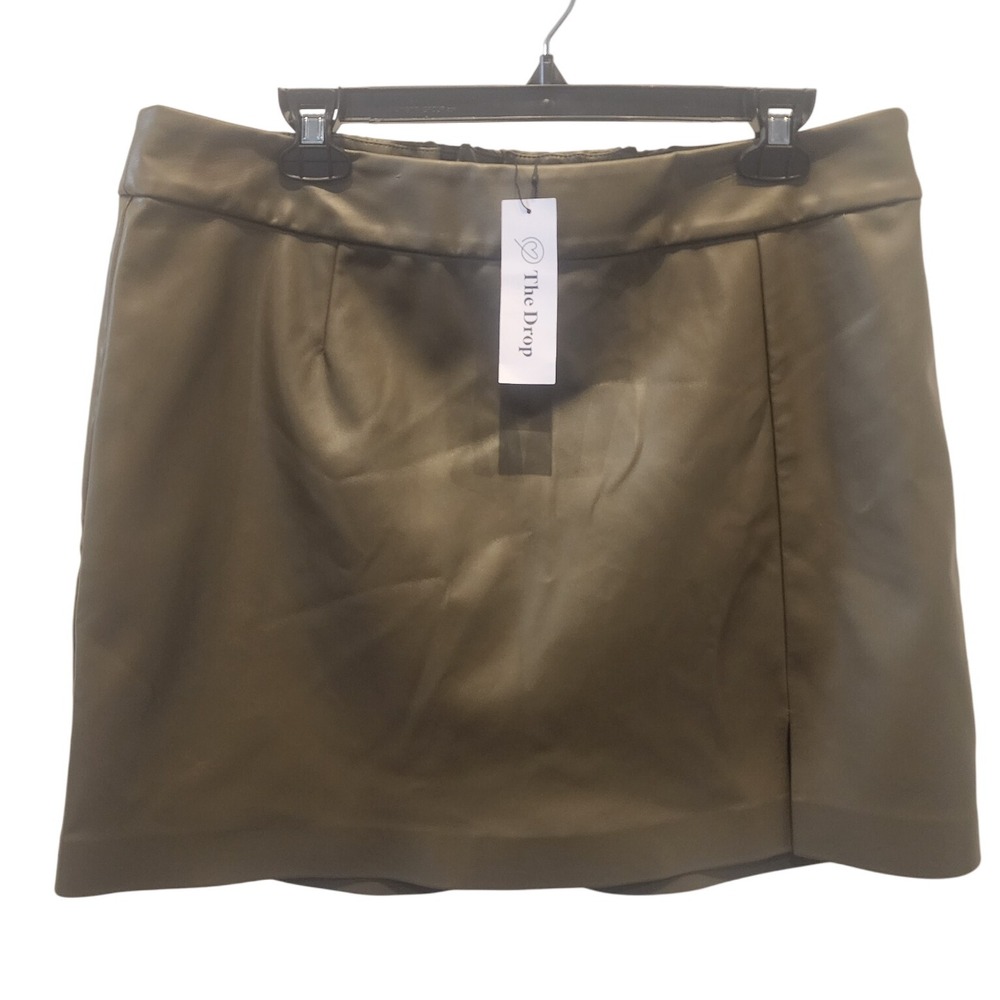 The Drop Olive Faux Leather Mini Skirt XXL Plus Size‎ Elastic Waist